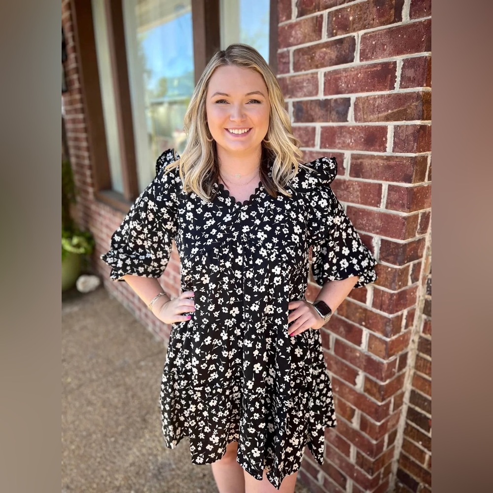 Umgee Black and White Floral Mini Dress